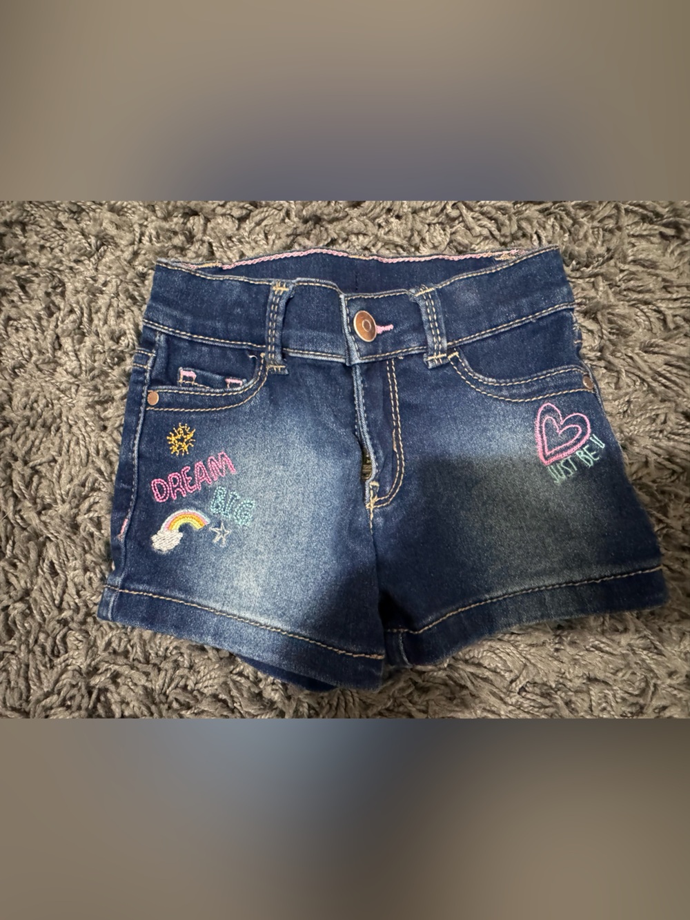 Girl's Dark Blue Denim Shorts with Embroidered Accents